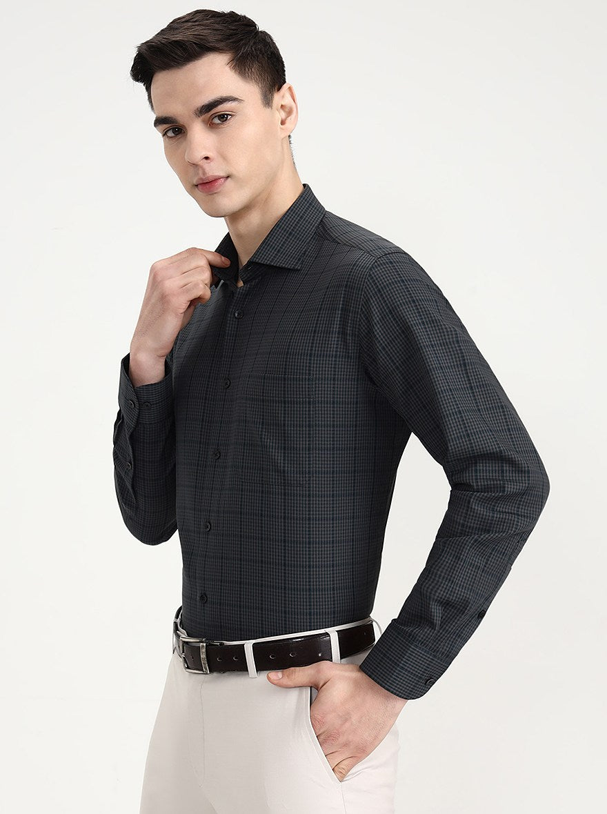Green & Grey Checked Slim Fit Formal Shirt | Metal