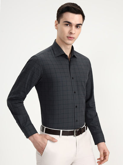 Green & Grey Checked Slim Fit Formal Shirt | Metal