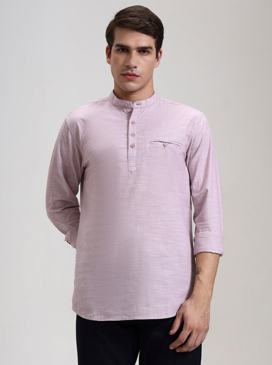 Onion Pink Solid Slim Fit Short Kurta | JadeBlue