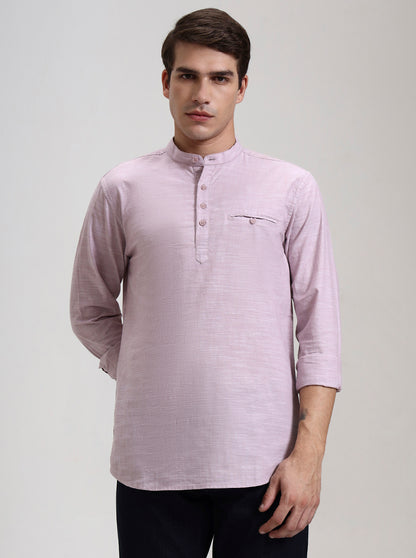 Onion Pink Solid Slim Fit Short Kurta | JadeBlue