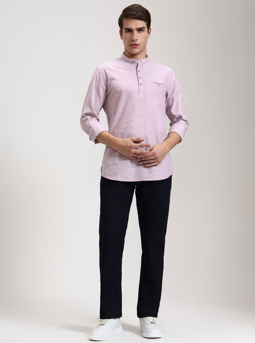 Onion Pink Solid Slim Fit Short Kurta | JadeBlue
