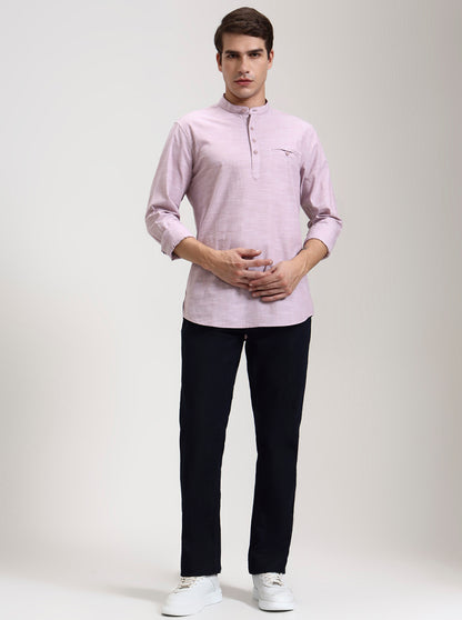 Onion Pink Solid Slim Fit Short Kurta | JadeBlue