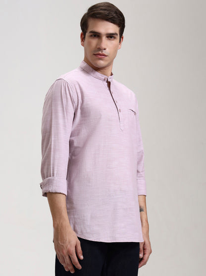 Onion Pink Solid Slim Fit Short Kurta | JadeBlue