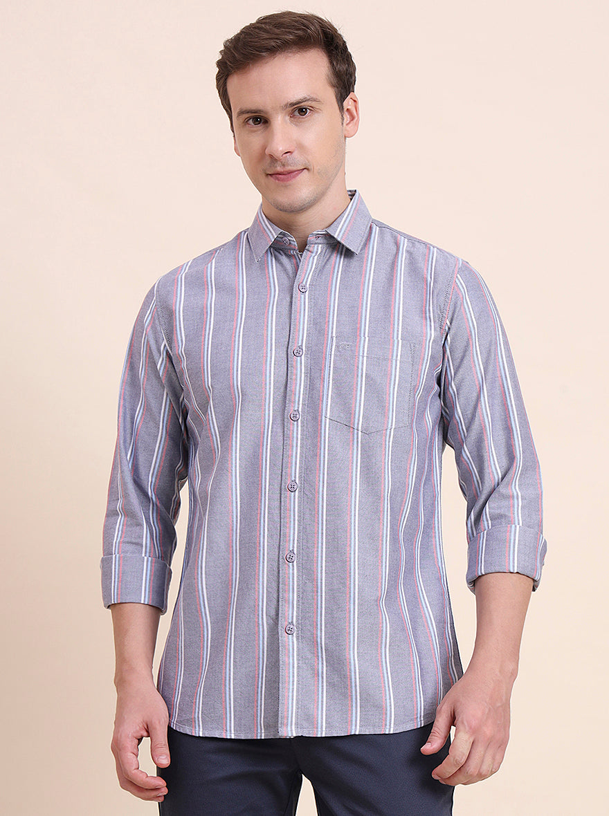 Blue Striped Slim Fit Casual Shirt | JadeBlue