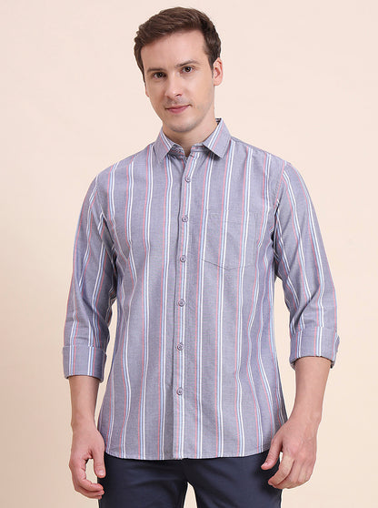 Blue Striped Slim Fit Casual Shirt | JadeBlue