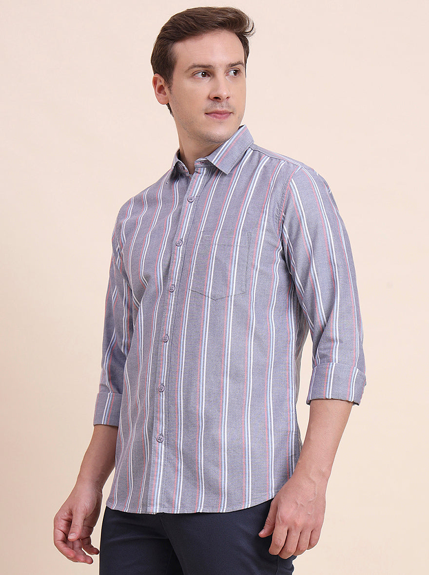 Blue Striped Slim Fit Casual Shirt | JadeBlue