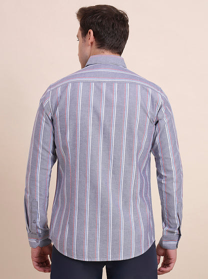 Blue Striped Slim Fit Casual Shirt | JadeBlue