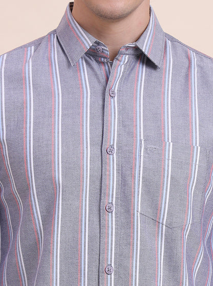 Blue Striped Slim Fit Casual Shirt | JadeBlue