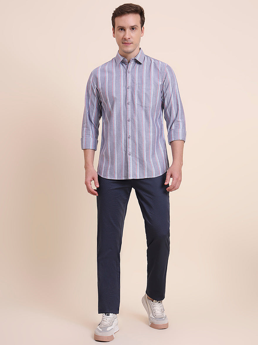 Blue Striped Slim Fit Casual Shirt | JadeBlue