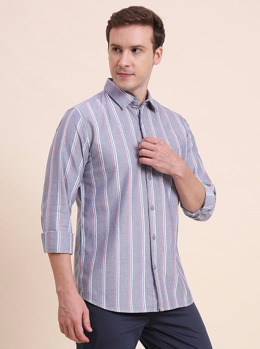 Blue Striped Slim Fit Casual Shirt | JadeBlue