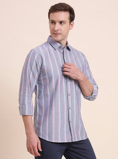 Blue Striped Slim Fit Casual Shirt | JadeBlue