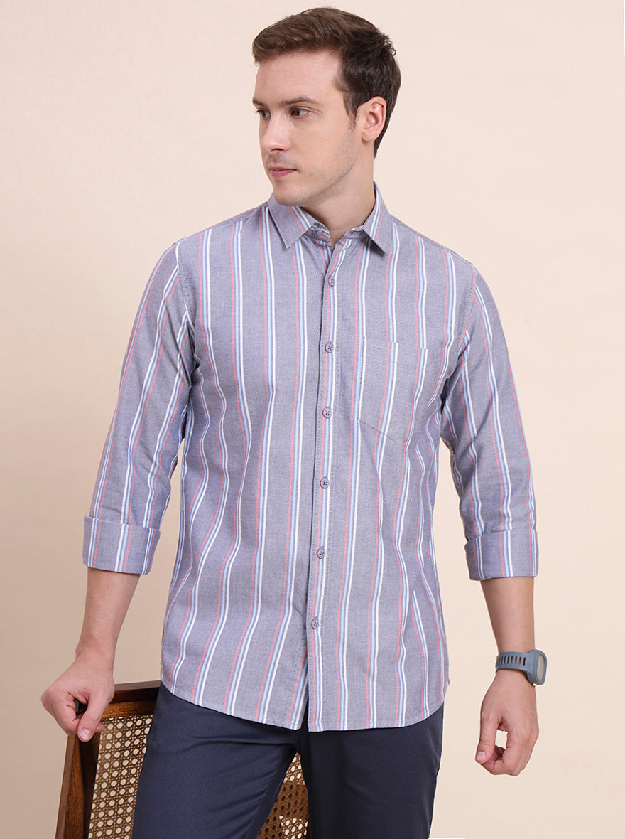 Blue Striped Slim Fit Casual Shirt | JadeBlue