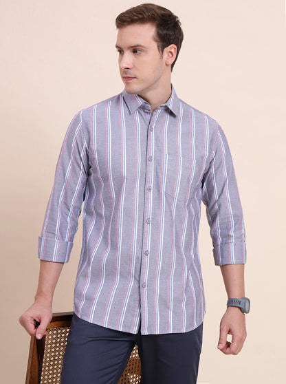 Blue Striped Slim Fit Casual Shirt | JadeBlue