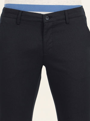 Navy Blue Printed Super Slim Fit Casual Trouser | Greenfibre