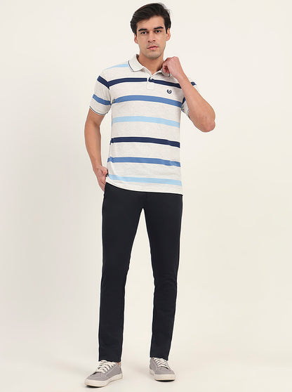 Navy Blue Printed Super Slim Fit Casual Trouser | Greenfibre