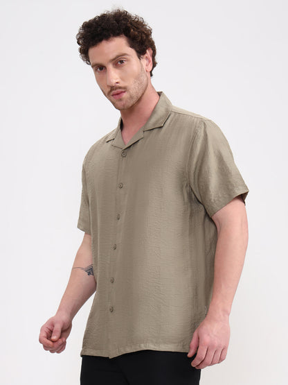 Fern Grey Solid Slim Fit Casual Shirt | JadeBlue