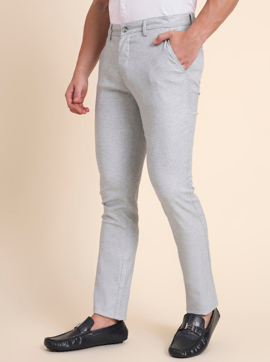 Light Blue Printed Super Slim Fit Casual Trouser | Greenfibre
