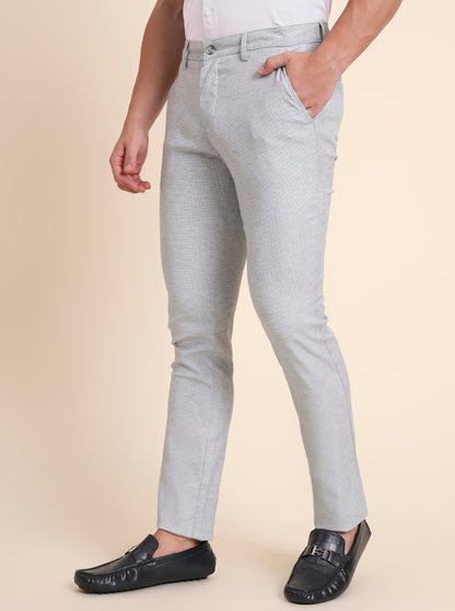 Light Blue Printed Super Slim Fit Casual Trouser | Greenfibre