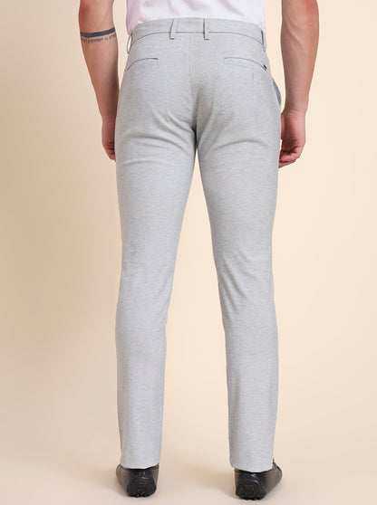 Light Blue Printed Super Slim Fit Casual Trouser | Greenfibre
