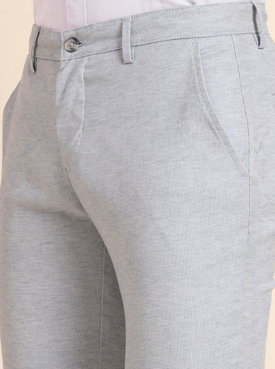 Light Blue Printed Super Slim Fit Casual Trouser | Greenfibre