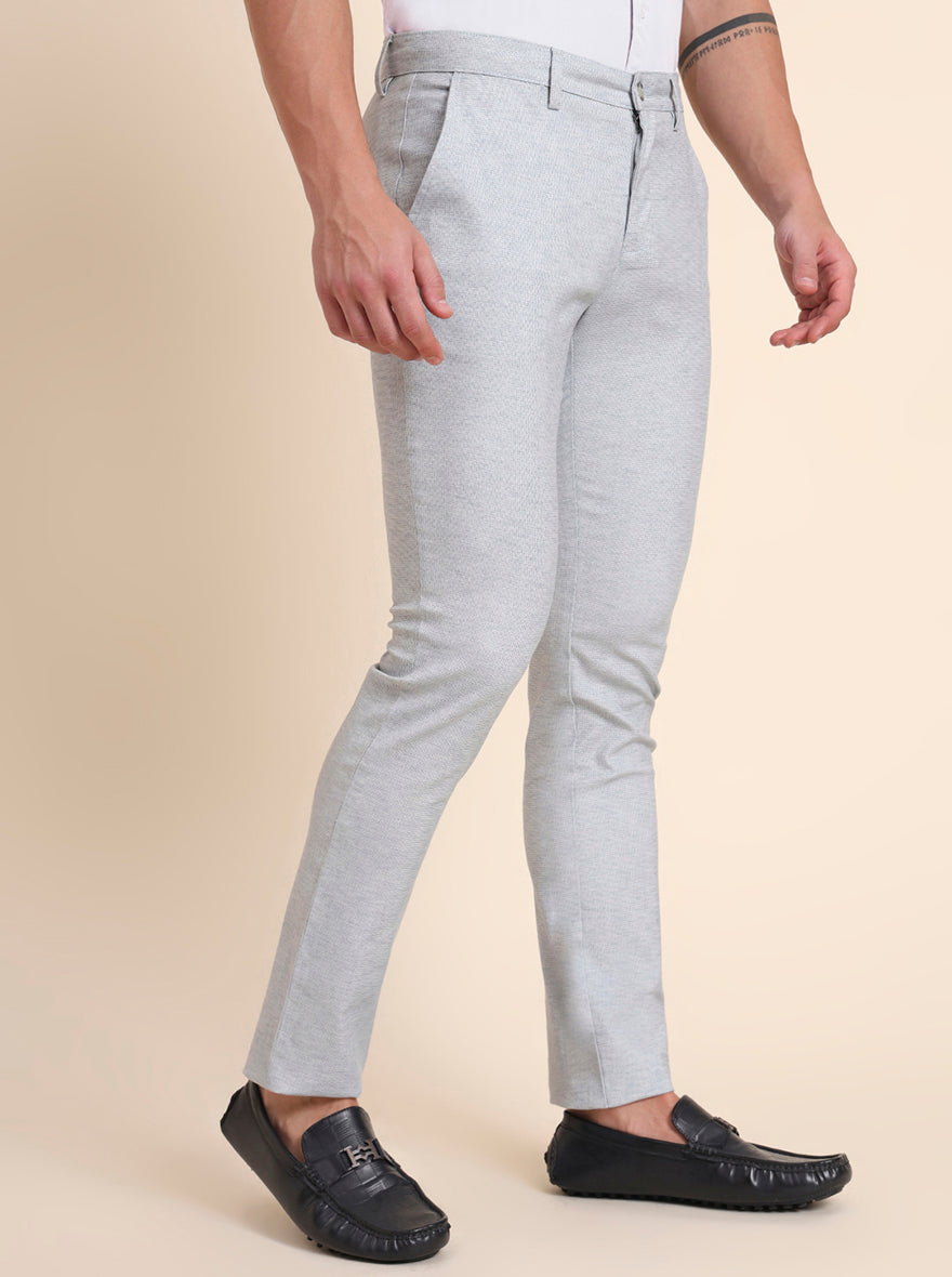 Light Blue Printed Super Slim Fit Casual Trouser | Greenfibre