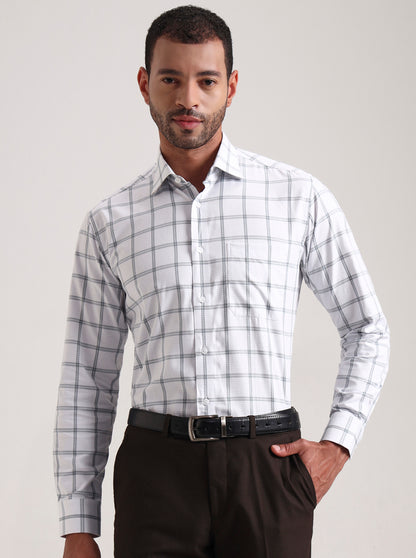 White & Blue Checked Slim Fit Formal Shirt | Metal