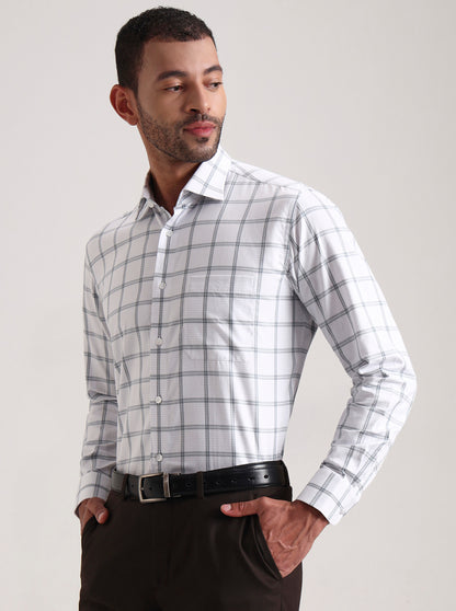 White & Blue Checked Slim Fit Formal Shirt | Metal