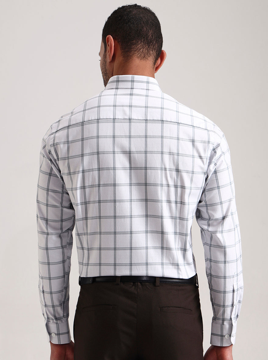 White & Blue Checked Slim Fit Formal Shirt | Metal