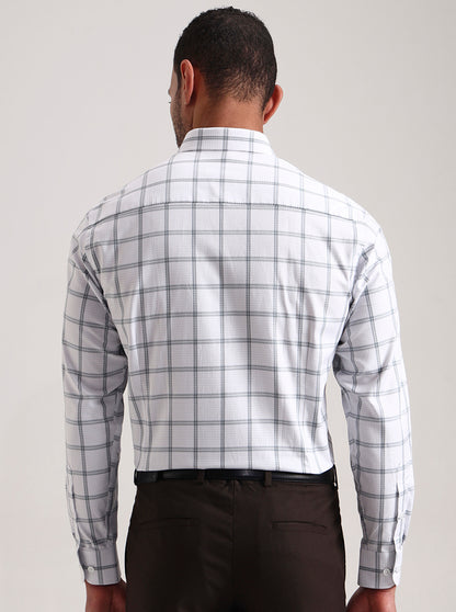 White & Blue Checked Slim Fit Formal Shirt | Metal