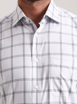 White & Blue Checked Slim Fit Formal Shirt | Metal