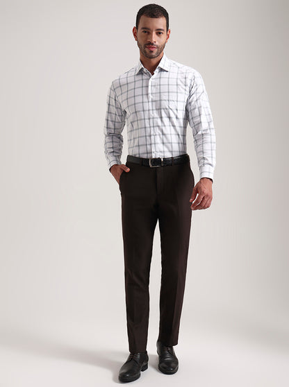 White & Blue Checked Slim Fit Formal Shirt | Metal