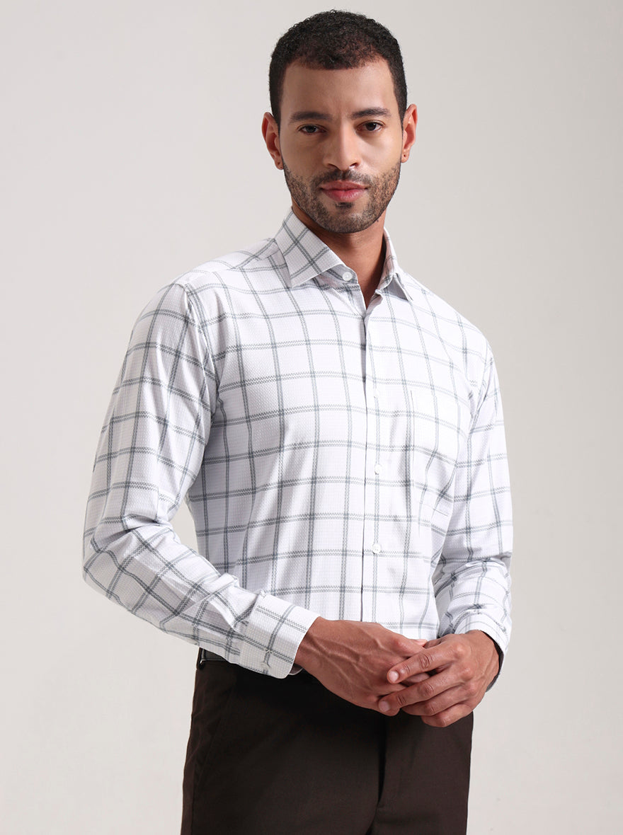 White & Blue Checked Slim Fit Formal Shirt | Metal
