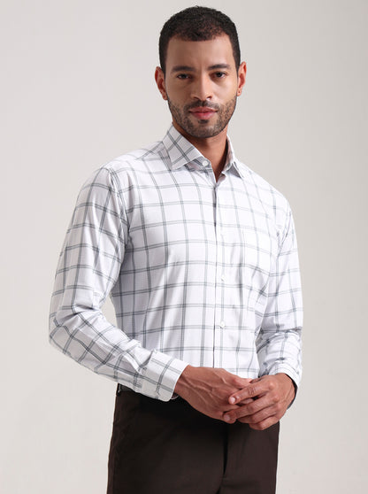 White & Blue Checked Slim Fit Formal Shirt | Metal