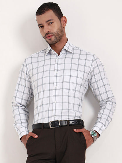 White & Blue Checked Slim Fit Formal Shirt | Metal