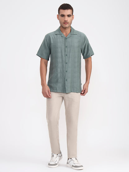 Sea Green Solid Slim Fit Casual Shirt | JadeBlue