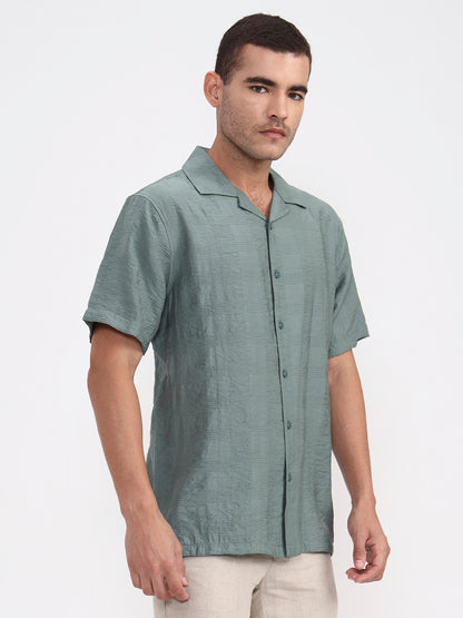 Sea Green Solid Slim Fit Casual Shirt | JadeBlue