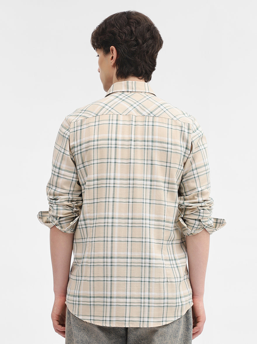 Beige Checked Slim Fit Casual Shirt | JadeBlue