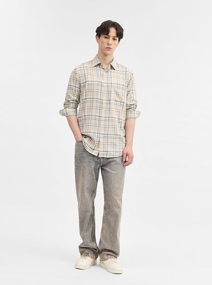 Beige Checked Slim Fit Casual Shirt | JadeBlue