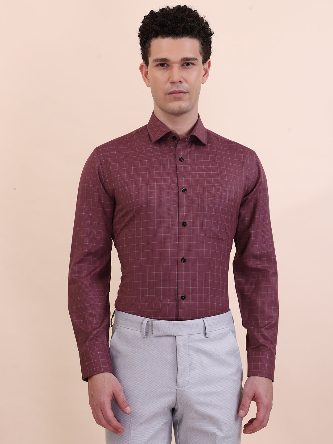 Carrot Red Checked Slim Fit Formal Shirt | Greenfibre