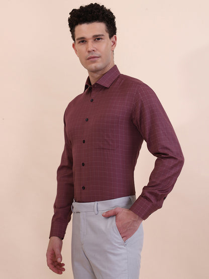 Carrot Red Checked Slim Fit Formal Shirt | Greenfibre