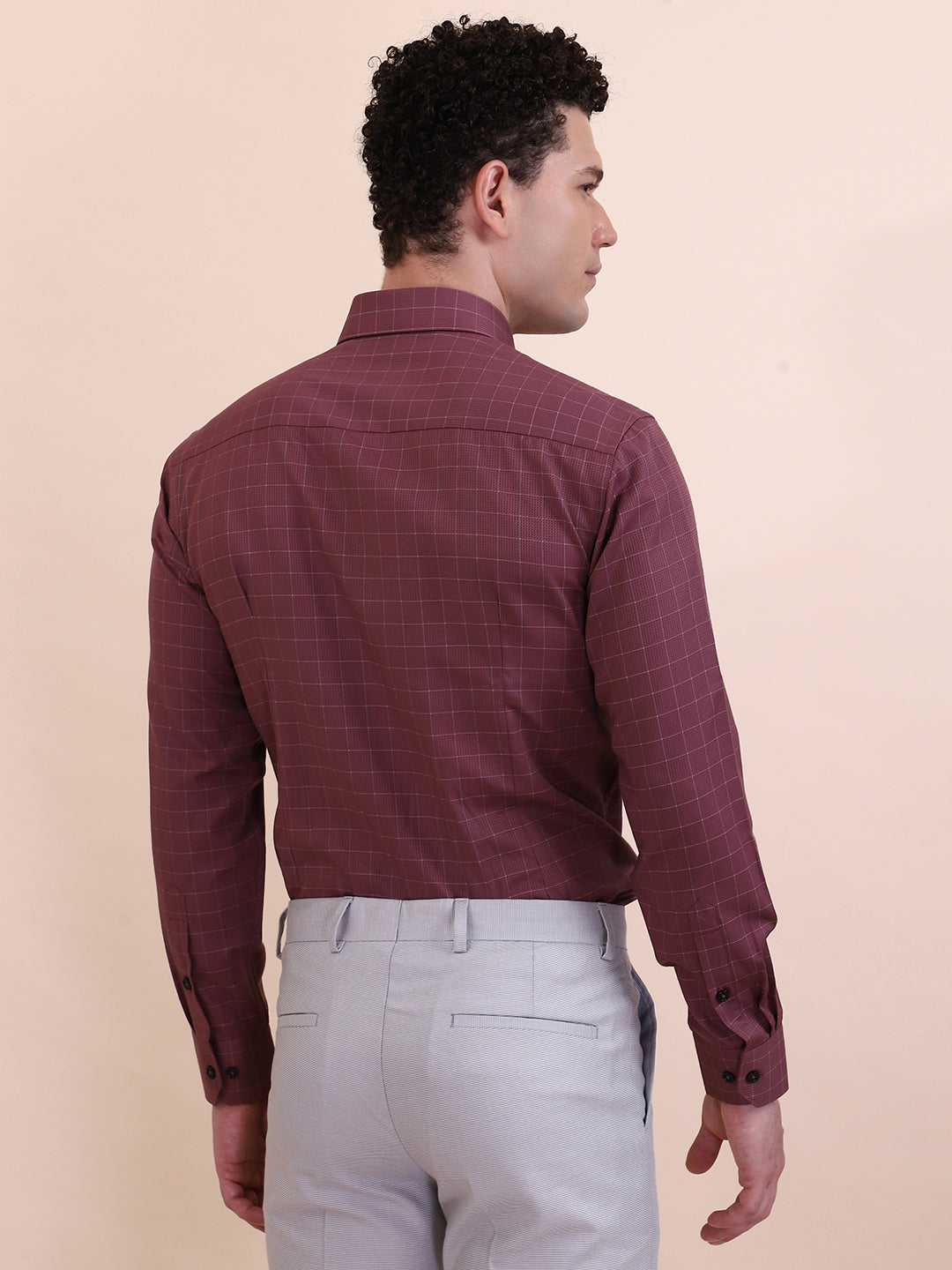 Carrot Red Checked Slim Fit Formal Shirt | Greenfibre