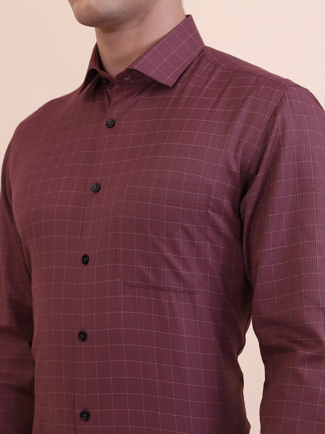 Carrot Red Checked Slim Fit Formal Shirt | Greenfibre