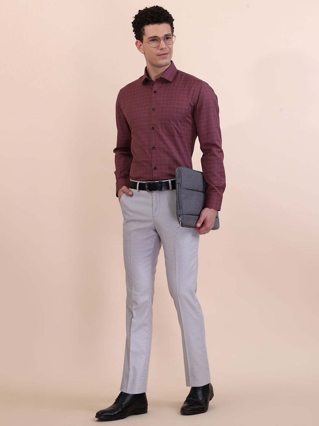 Carrot Red Checked Slim Fit Formal Shirt | Greenfibre