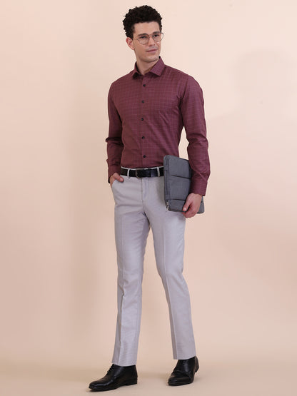 Carrot Red Checked Slim Fit Formal Shirt | Greenfibre