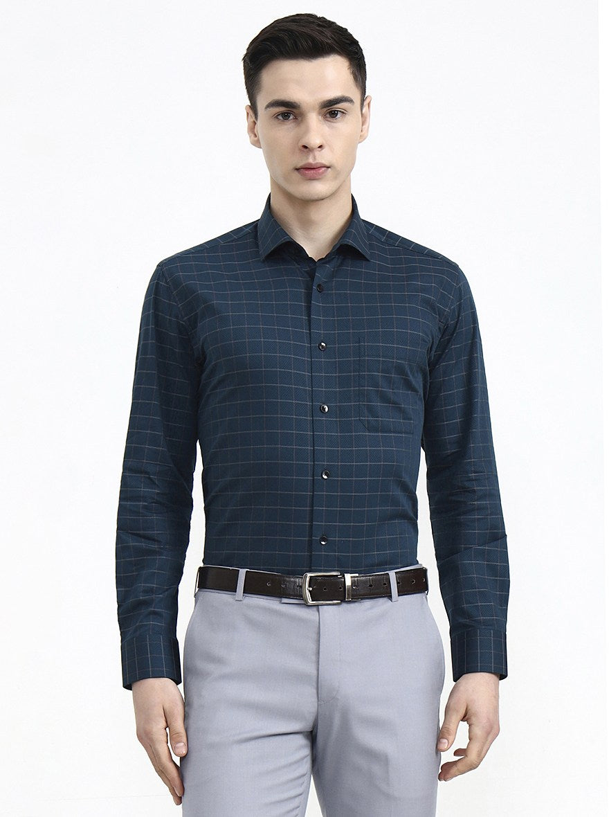 Green Checked Slim Fit Formal Shirt | Metal
