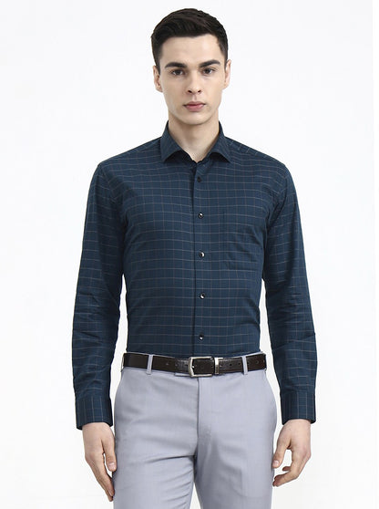 Green Checked Slim Fit Formal Shirt | Metal