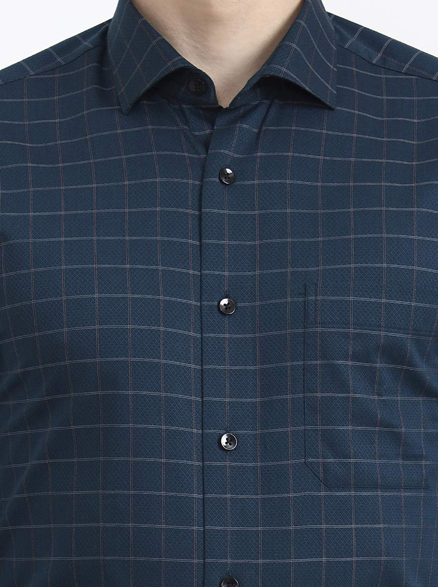 Green Checked Slim Fit Formal Shirt | Metal