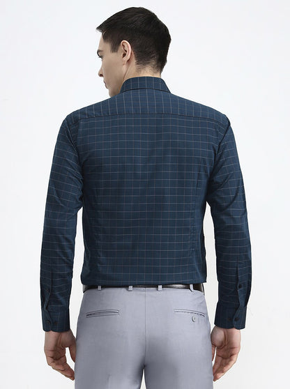 Green Checked Slim Fit Formal Shirt | Metal