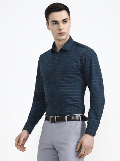 Green Checked Slim Fit Formal Shirt | Metal