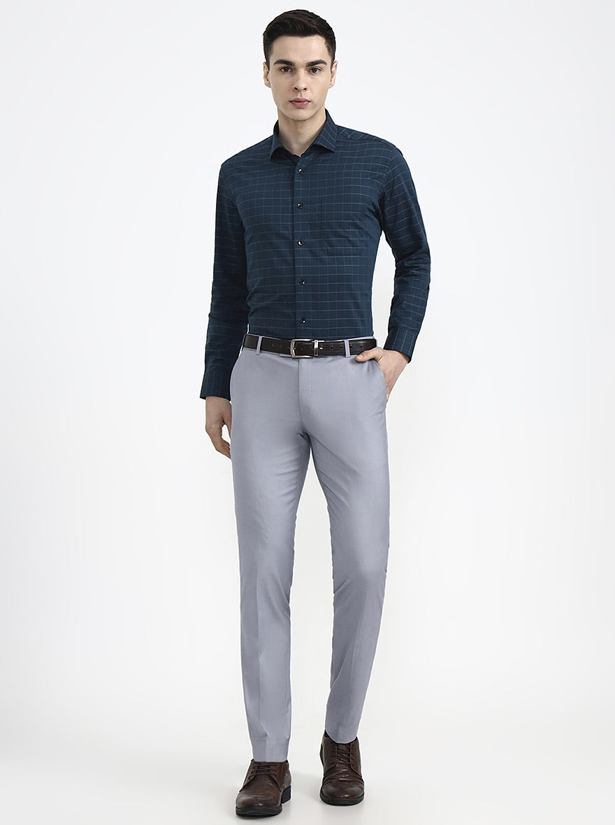 Green Checked Slim Fit Formal Shirt | Metal
